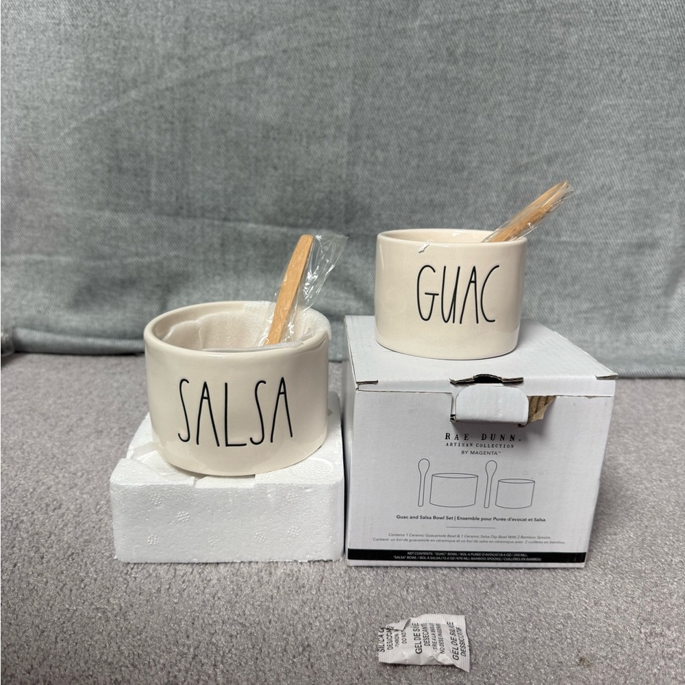 Rae Dunn Cream Salsa and Guac Bowls with Spoons